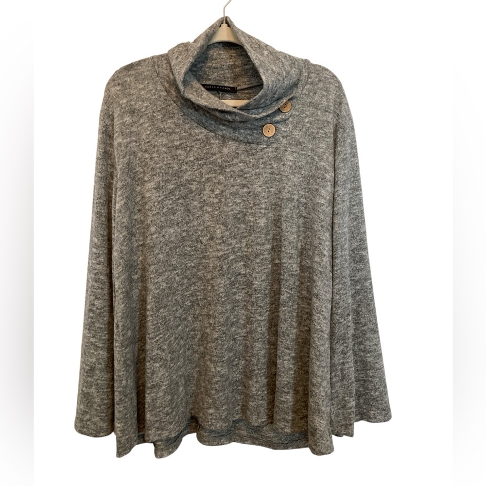 Chris & Carol Soft Knit Sweater Slit Cowl Neck Tunic Size 2X or 3X Gray